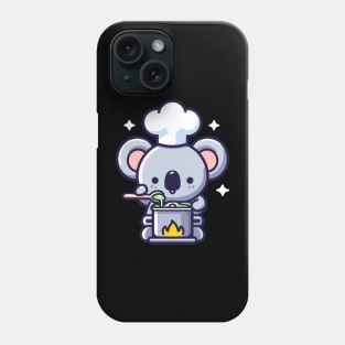 Cute koala chef with pot and spoon, kawaii style koala bear vector illustration, koala lover chef, cooking icon Phone Case