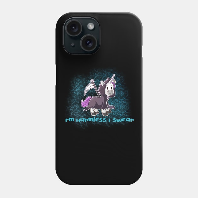 Grim Reaper Unicorn "I'm Harmless, I Swear" Phone Case by Wanderer Bat