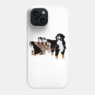 Family of Bernese Mountain Dogs with Wooden Wagon Phone Case