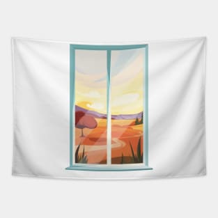 Nostalgic view through fall landscape window Tapestry