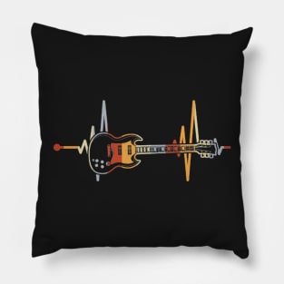 Vintage Retro Heartbeat Guitar Music Lover Pillow