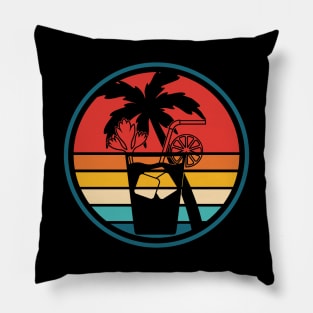 Summer Vacation Retro Beach Drink with Ice, Lemon, Palm Tree Pillow