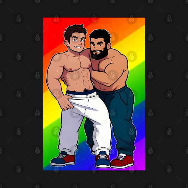 Cartoon playful guys, gay pride backdrop by YasBro