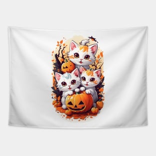 Halloween Kawaii Kittens Playing with small pumpkins Tapestry