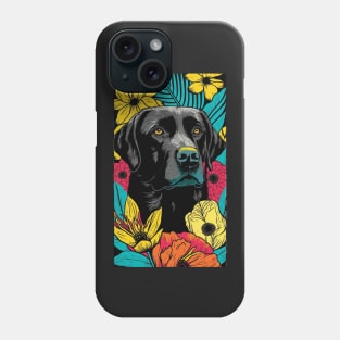 Black Labrador Retriever Dog Vibrant Tropical Flower Tall Retro Vintage Digital Pop Art Portrait Phone Case