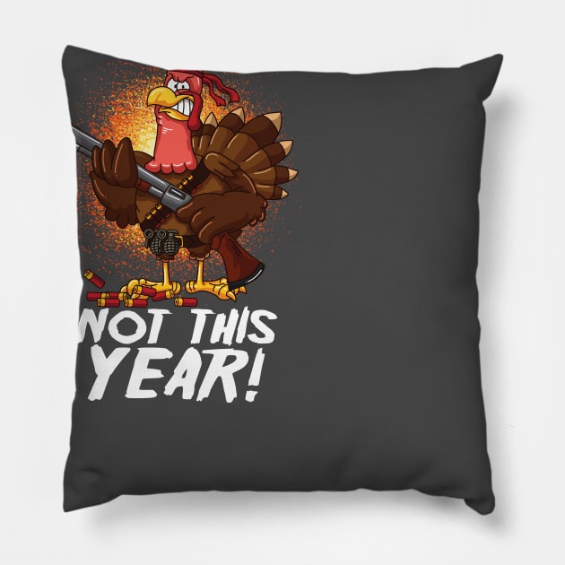 Funny Thanksgiving Mercenary Turkey Vegan Vegetarian Pillow by ghsp