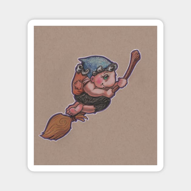 Kitchen Witch (on broom) Magnet by justteejay