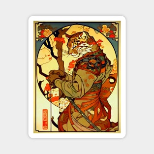 Japanese Vintage Art Nouveau Samurai Tiger Magnet