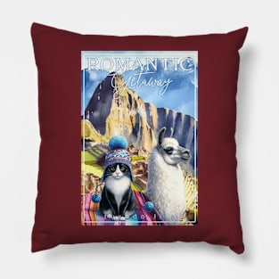 Romantic Andes Getaway Cat Tuxedo Life 3AT Pillow