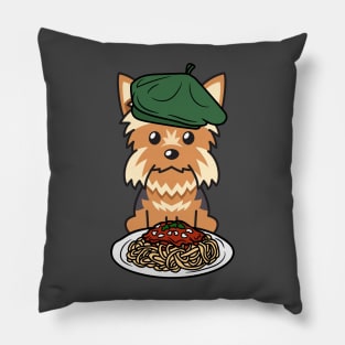 Dog eating Spaghetti - yorkshire terrier Pillow