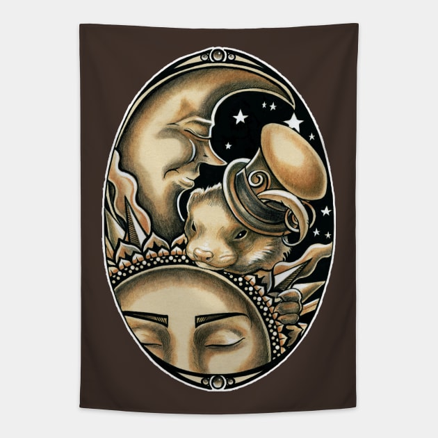 Ferret - Sun and Moon Tapestry by Nat Ewert Art