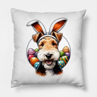 Wire Fox Terrier with Bunny Ears Celebrates Easter Festivities Pillow