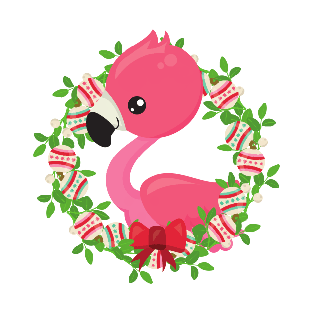 Christmas Flamingo, Christmas Wreath, Ornaments by Jelena Dunčević