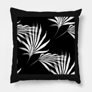 Tropical Palm Fronds Leaf Print Black and White Pillow