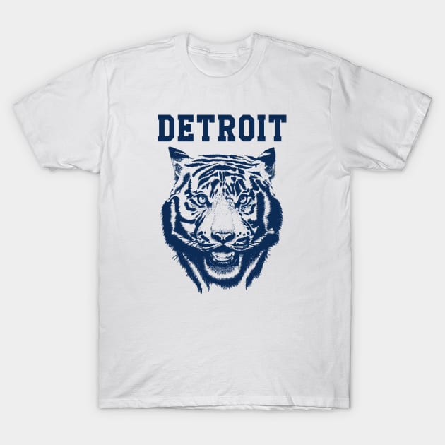 Bens Black Line Art Tiger from Detroit Blue T-Shirt