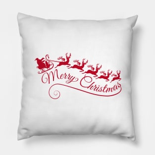 Merry Christmas card, Santa Claus with his sleigh Pillow