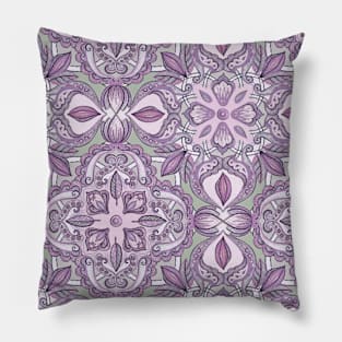 Lavender & Grey - Colored Crayon Floral Pattern Pillow