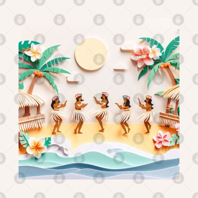 Paper Art Hawaiian Dancers by Organicgal Graphics