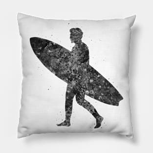 Surfer man black and white Pillow