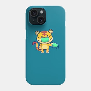 Cute Tiger Wearing And Holding Mask Cartoon Phone Case