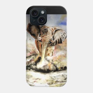 elephant runs across the savannah Phone Case