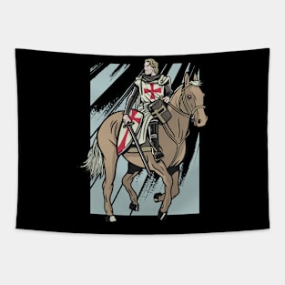 Christian templar knight Gift, Crusader Warrior Riding a Horse Tapestry