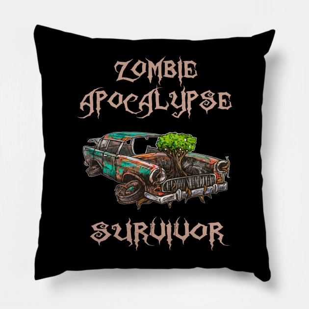 Zombie Survivor Post Apocalyptic Car Halloween Design Pillow by familycuteycom