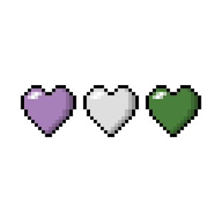 Row of Three Genderqueer Pride Flag Pixel Hearts T-Shirt