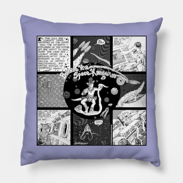 Bunkie The Space Kangaroo Riddle B&W Pillow by JEAndersonArt