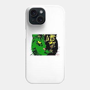 ANGRY CAT POP ART - GREEN YELLOW BLACK TRASPARENT Phone Case