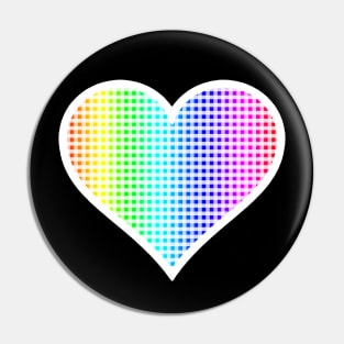 Rainbow and White Gingham Heart Pin