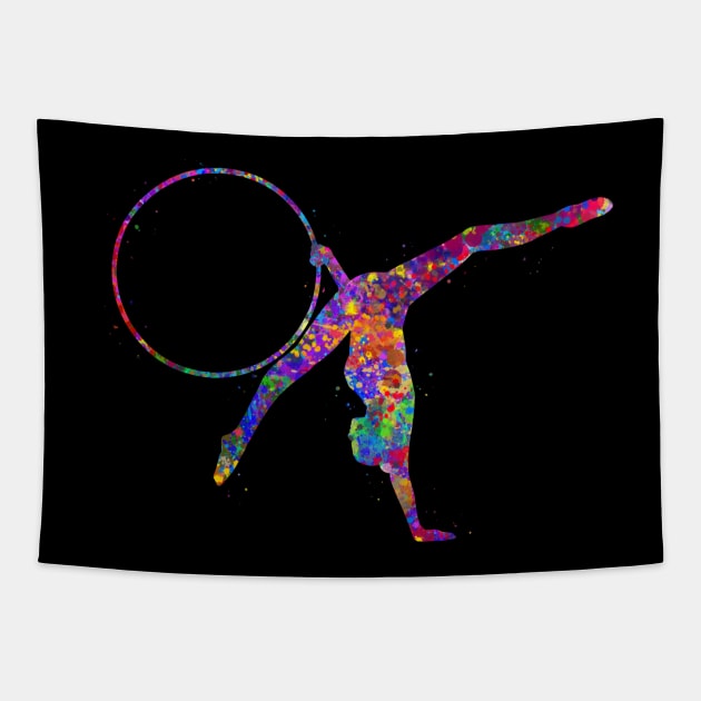 Rhythmic gymnastics hoop watercolor art Tapestry by Yahya Art