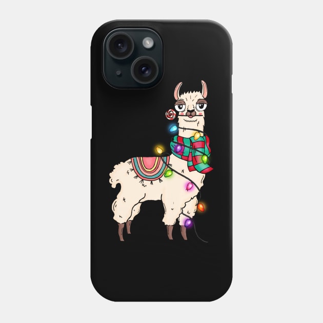 Funny Llama Wrapped in Christmas Lights Llama Lover Xmas Gift Phone Case by BadDesignCo