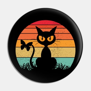 Retro Black Cat and Sunset Hues Pin
