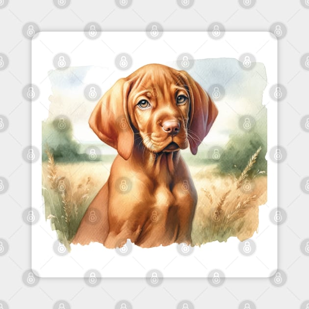 Watercolor Vizsla Puppies Painting - Cute Puppy Magnet by Aquarelle Impressions