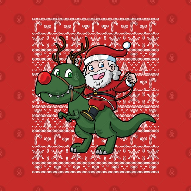 Santa Claus T Rex Ugly Christmas Sweater by E