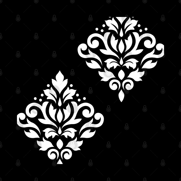 Scroll Damask Art I White on Black by NataliePaskell