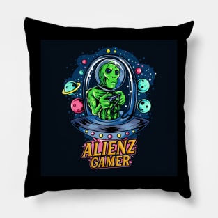 alien-riding-ufo-as-gamer-esport-logo Pillow