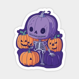 Halloween funny purple skeleton and orange pumpkins Magnet