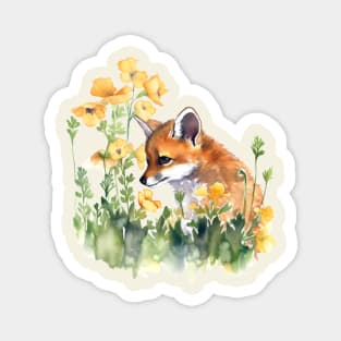 Baby Fox and Flowers Magnet