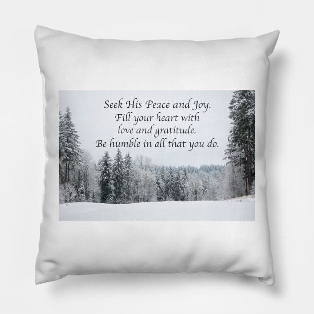 Seek His Peace: Snow Clearing In The Woods Pillow by KirtTisdale