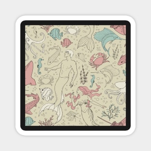 under the sea - beige rose mint seamless pattern Magnet