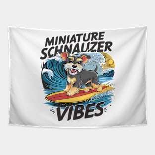 Majestic Miniature Schnauzer Surfing A Wave Tapestry