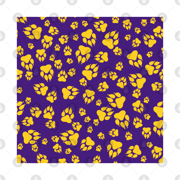 Tiger Paw Prints Pattern Gold on Purple Digital Design by PurposelyDesigned