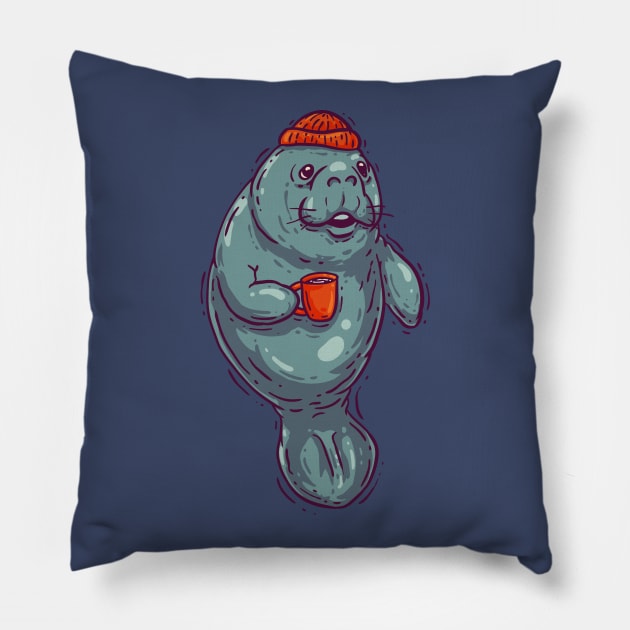 Manatee drinking Tea - Chubby Mermaid Pillow by anycolordesigns