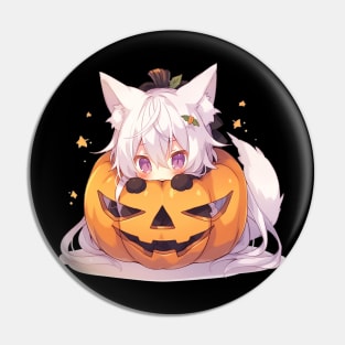 Kawaii Anime Girl in a Halloween Pumpkin Pin