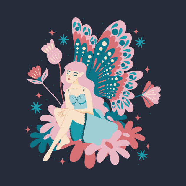 Beautiful fairy sitting on flowers by Anonic