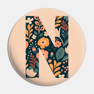 Whimsical Floral Letter N Pin