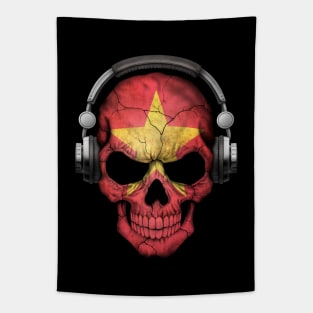 Dark Skull Deejay with Vietnamese Flag Tapestry