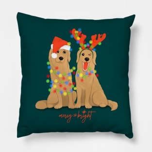 Christmas dogs, Illustrated golden retrievers Pillow